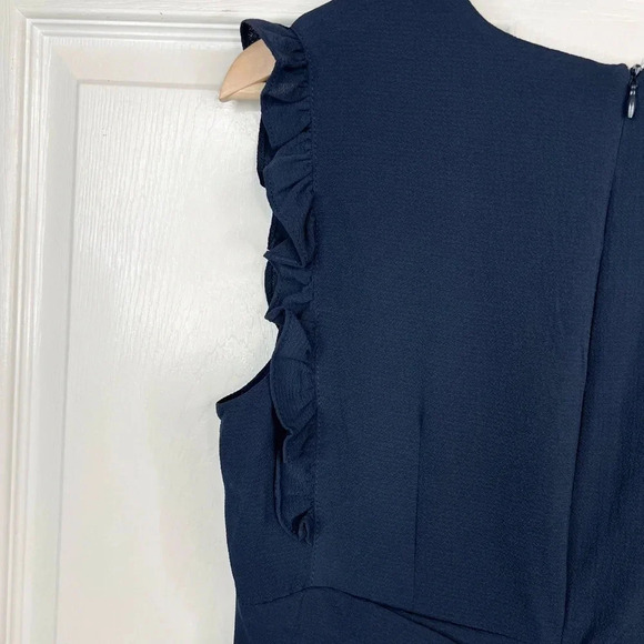 Maggy London Women's Blue V-Neck Hi-Lo Midi Dress Ruffle Detail Size 10 - Picture 7 of 12